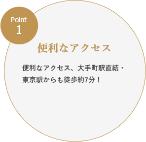 Point1：便利なアクセス／便利なアクセス、大手町駅直結・東京駅からも徒歩約7分！